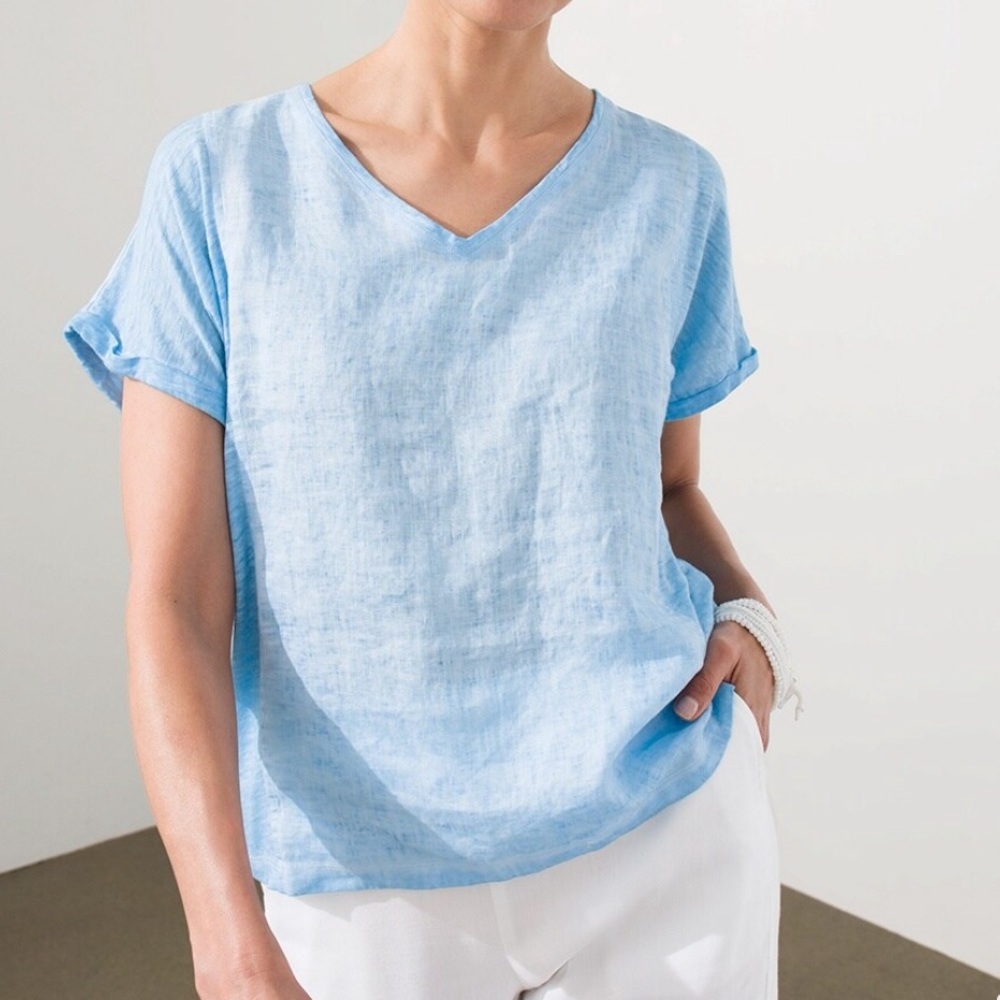 Chico's Linen High Low Seamed Tee
